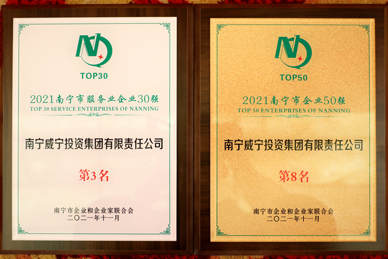 南寧威寧集團獲2021南寧企業50強、南寧服務業企業30強.JPG